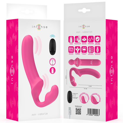 INTENSE - VIBREUR DOUBLE AMY 20 CM ROSE TÉLÉCOMMANDE