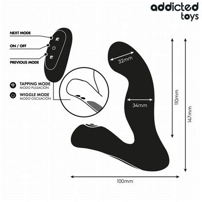 ADDICTED TOYS - MASSEUR DE PROSTATE OSCILLANT AVEC TÉLÉCOMMANDE ET MODE PULSATION