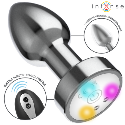 INTENSO - PLUG ANAL VIBRADOR DE METAL CON LUCES LED Y CONTROL REMOTO - TALLA M