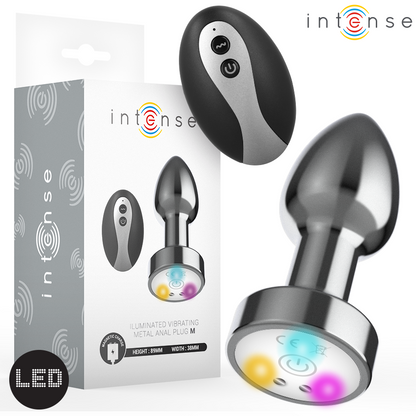 INTENSO - PLUG ANAL VIBRADOR DE METAL CON LUCES LED Y CONTROL REMOTO - TALLA M