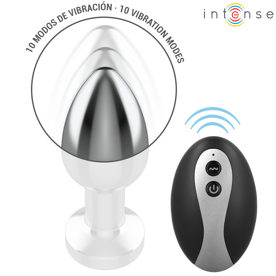 INTENSO - PLUG ANAL VIBRADOR DE METAL CON LUCES LED Y CONTROL REMOTO - TALLA M