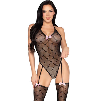 LEG AVENUE - 89360 OPEN BACK BODYSUIT WITH GARTER BELT
