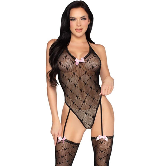 LEG AVENUE - 89360 OPEN BACK BODYSUIT WITH GARTER BELT