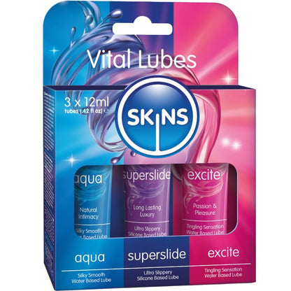 SKINS - KIT LUBRIFIANTS VITAUX AQUA, SUPERSLIDE & EXCITE 3 x 12 ML