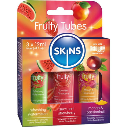 SKINS - KIT DE LUBRICANTES FRUTALES DE SANDÍA, FRESA Y MANGO 3 x 12 ML