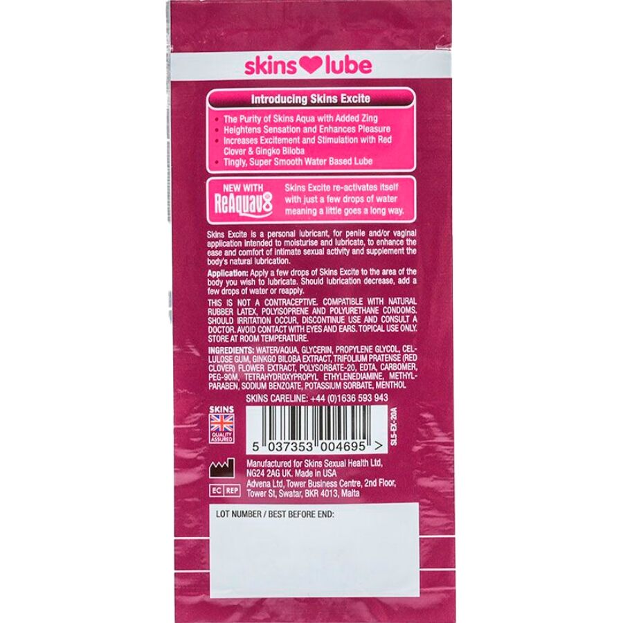 SKINS - EXCITE WATER-BASED LUBRICANT SINGLE-DOSE 5 ML