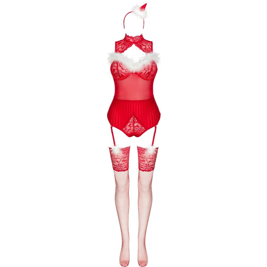 LIVCO CORSETTI FASHION - LIMPID SNOWFLAKES LC 90604 BODY + STOCKINGS + CHRISTMAS HEADBAND S/M