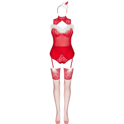LIVCO CORSETTI FASHION - LIMPID SNOWFLAKES LC 90604 BODY + STOCKINGS + CHRISTMAS HEADBAND S/M