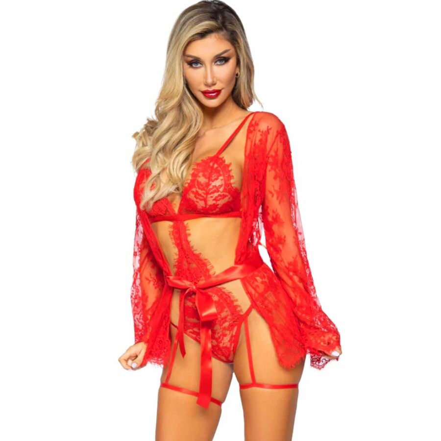 LEG AVENUE - 86123 TEDDY + GARTER ROBE SET