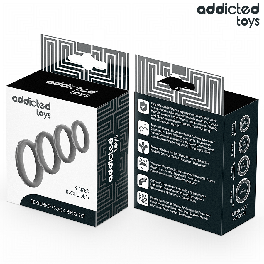 ADDICTED TOYS - JUEGO DE ANILLOS PARA EL PENE TEXTURIZADOS DE 4 TAMAÑOS