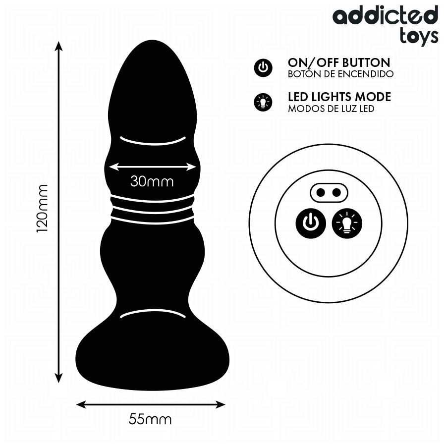 ADDICTED TOYS - PLUG ANAL VIBRANT POUSSANT, TÉLÉCOMMANDE LUMIÈRE LED