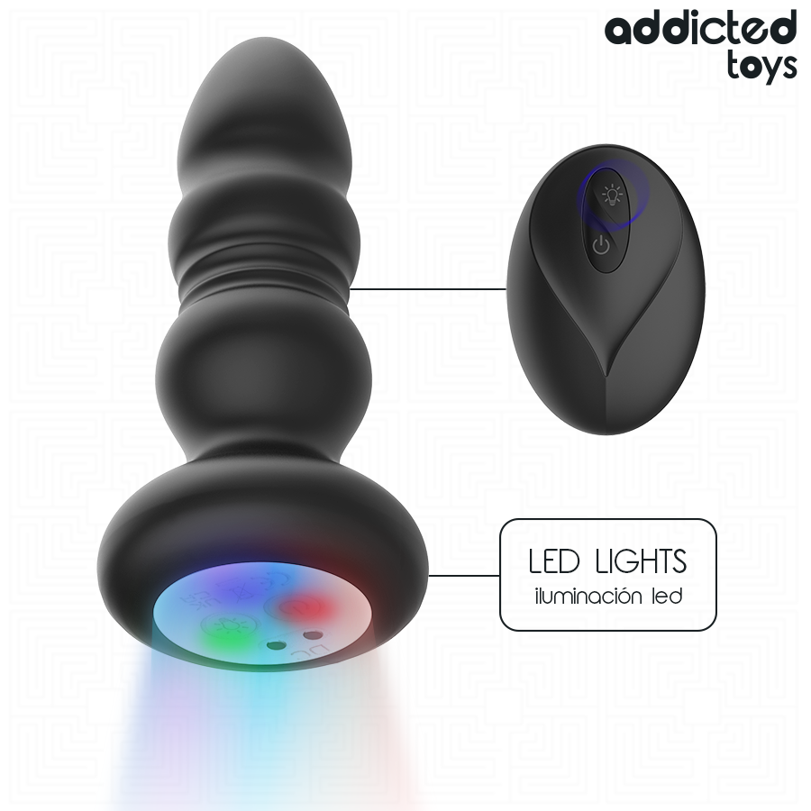ADDICTED TOYS - PLUG ANAL VIBRANT POUSSANT, TÉLÉCOMMANDE LUMIÈRE LED