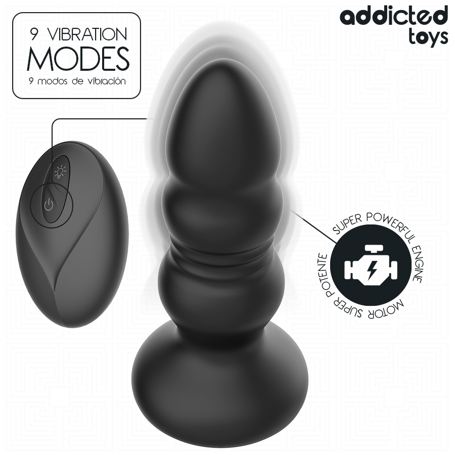 ADDICTED TOYS - PLUG ANAL VIBRANT POUSSANT, TÉLÉCOMMANDE LUMIÈRE LED