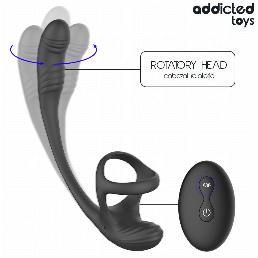 ADDICTED TOYS - TAPÓN ANAL CON VIBRACIÓN, MOVIMIENTO ONDULANTE DE 360º Y ESTIMULADOR DE TESTÍCULOS