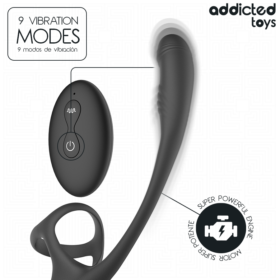 ADDICTED TOYS - TAPÓN ANAL CON VIBRACIÓN, MOVIMIENTO ONDULANTE DE 360º Y ESTIMULADOR DE TESTÍCULOS