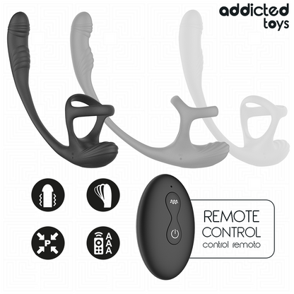 ADDICTED TOYS - TAPÓN ANAL CON VIBRACIÓN, MOVIMIENTO ONDULANTE DE 360º Y ESTIMULADOR DE TESTÍCULOS