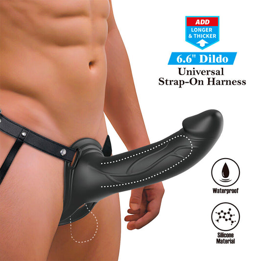 PRETTY LOVE - LONDON UNIVERSAL HARNESS WITH SILICONE STRAP-ON DILDO BLACK 16.8 CM