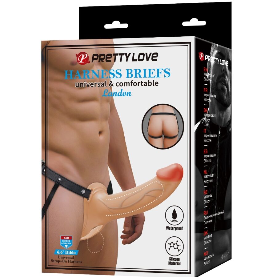 PRETTY LOVE - ARNÉS UNIVERSAL CON DILDO HUECO DE SILICONA DE 16.8 CM COLOR CARNE LANDON HARNESS BRIEFS
