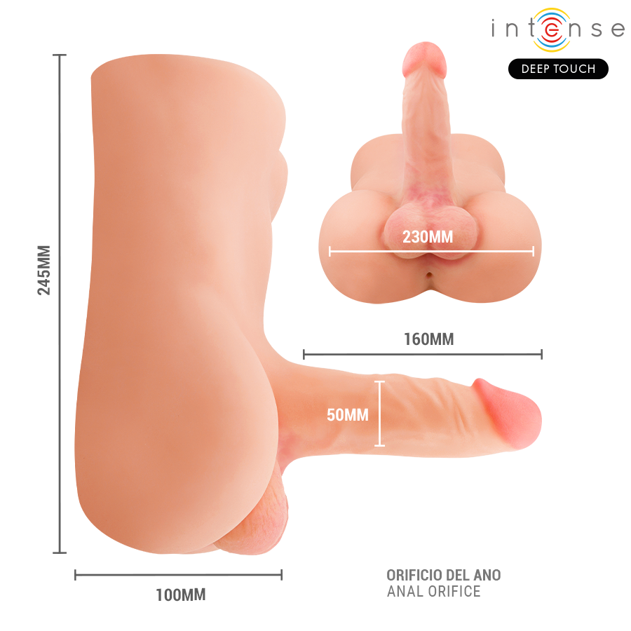 INTENSE DEEP TOUCH - DAMIEN TORSO WITH ANUS AND REALISTIC DILDO WITH PUSHING AND VIBRATION REMOTE CONTROL 3.5 KG