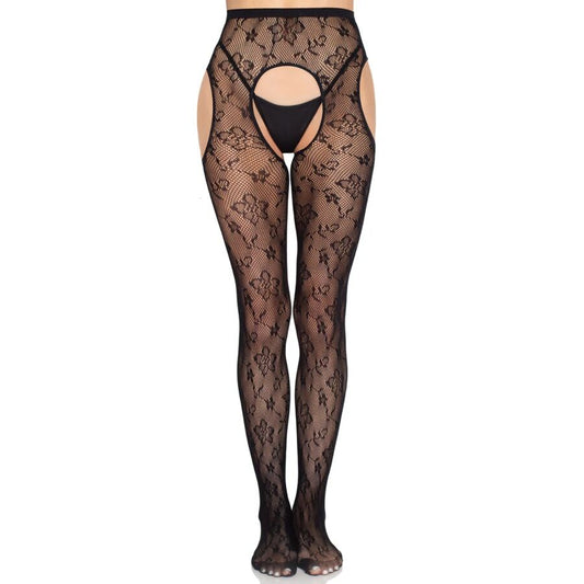 LEG AVENUE - MEDIAS DE RED CON LIGUERO 1967 BLOOM NEGRAS - TALLA ÚNICA