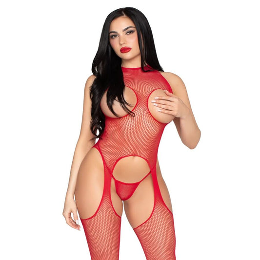 LEG AVENUE - 89374 BODY CON ABERTURAS Y BRAGA ROJO - TALLA ÚNICA