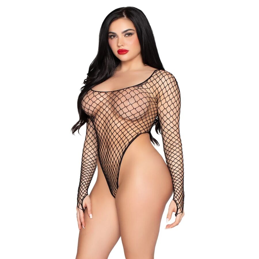 LEG AVENUE - 89377 BODY STRING INDUSTRIEL DÉCOUPE HAUTE EN FILET NOIR - TAILLE UNIQUE