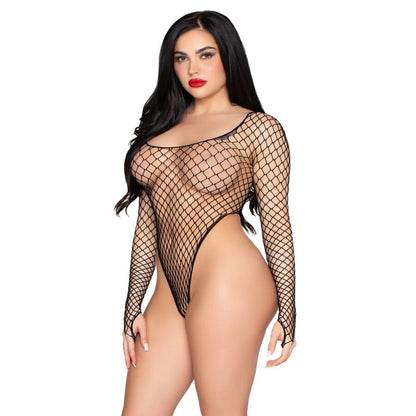 LEG AVENUE - 89377 BODY STRING INDUSTRIEL DÉCOUPE HAUTE EN FILET NOIR - TAILLE UNIQUE