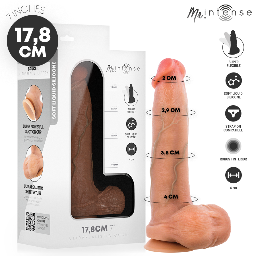 MR INTENSE - DILDO DE SILICONA BRUCE S CON TESTÍCULOS 17,8 CM - Ø 4 CM