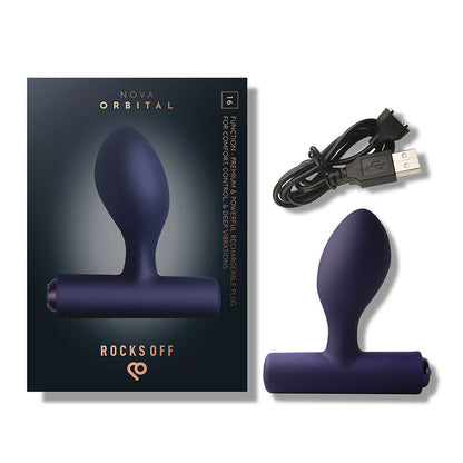 ROCKS-OFF - NOVA ORBITAL RECARGABLE PREMIUM Y POTENTE TAPÓN ANAL 16 FUNCIONES AZUL