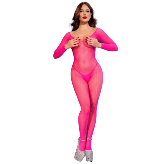 CHILIROSE - CR 4894 NEON PINK MESH BODYSTOCKING S/M
