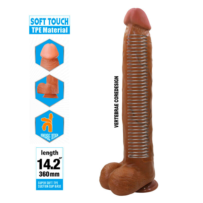 PRETTY LOVE - DANY REALISTIC FLEXIBLE DILDO WITH SUCTION CUP 36 CM -Ø- 5.6 CM BROWN