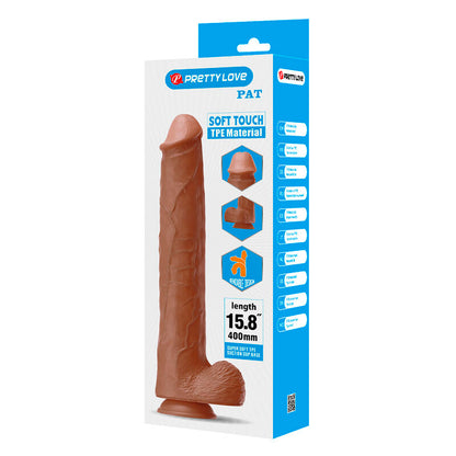 PRETTY LOVE - PAT REALISTIC FLEXIBLE DILDO WITH SUCTION CUP 40 CM -Ø- 6 CM BROWN