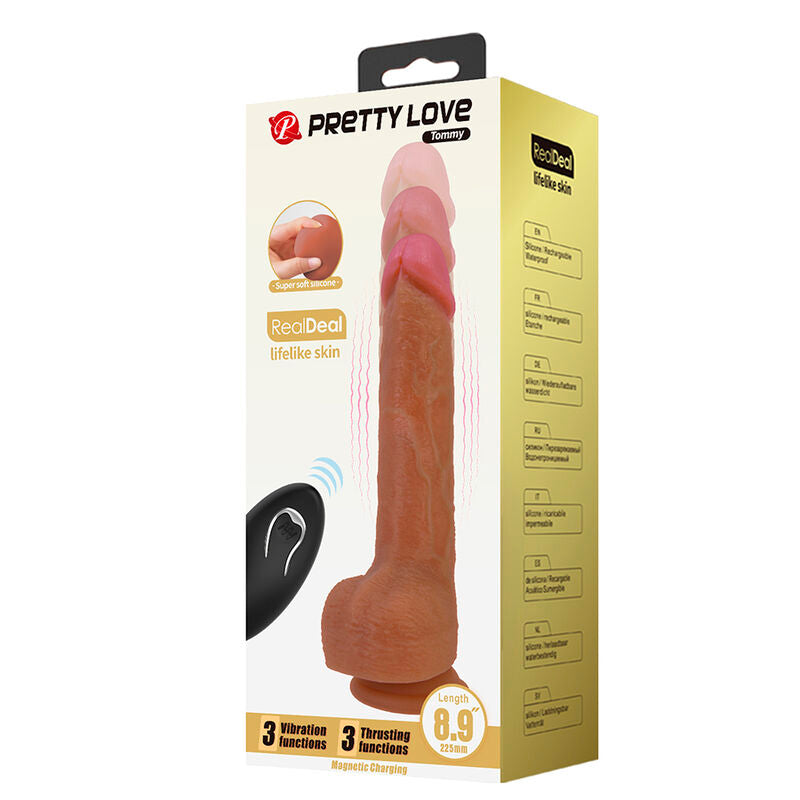PRETTY LOVE - TOMMY REALISTIC THRUSTING VIBRATOR WITH REMOTE CONTROL DARK BROWN