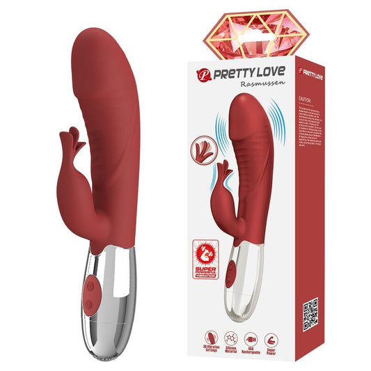 PRETTY LOVE - ROSEWOOD RABBIT VIBRATOR 30 FUNCTIONS USB RECHARGEABLE RED