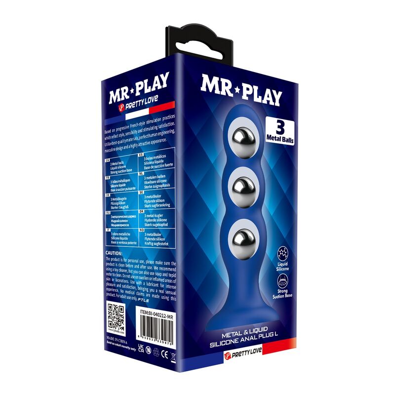 MR PLAY - ANAL PLUG WITH METAL BALLS AND SUCTION CUP BLUE