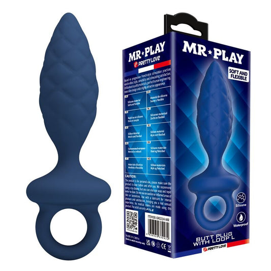 MR PLAY - TEXTURED ANAL PLUG WITH RING BLUE L