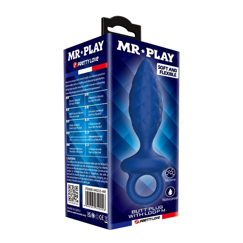 MR PLAY - TEXTURED ANAL PLUG WITH RING BLUE M