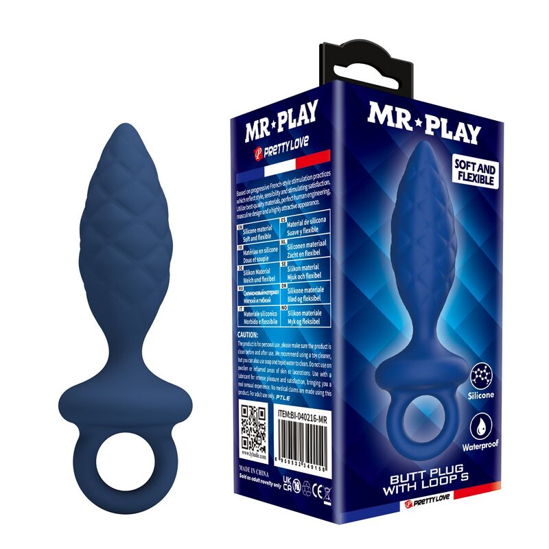 MR PLAY - TEXTURED ANAL PLUG WITH RING BLUE S