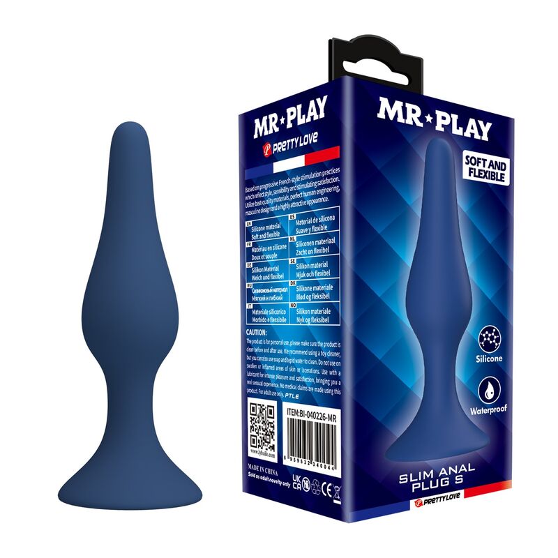MR PLAY - TAPÓN ANAL FINO DE SILICONA AZUL TALLA S