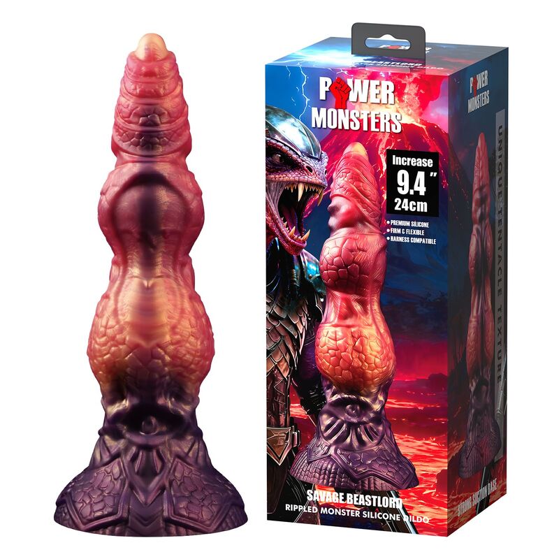POWER MONSTERS - SAVAGE BEASTLORD TRICOLOR FANTASY SILICONE DILDO 24 CM Ø 5 CM
