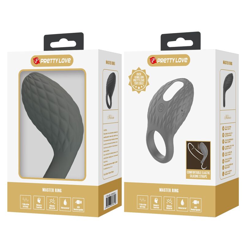 PRETTY LOVE - RECHARGEABLE TEXTURED VIBRATING RING WITH STIMULATOR