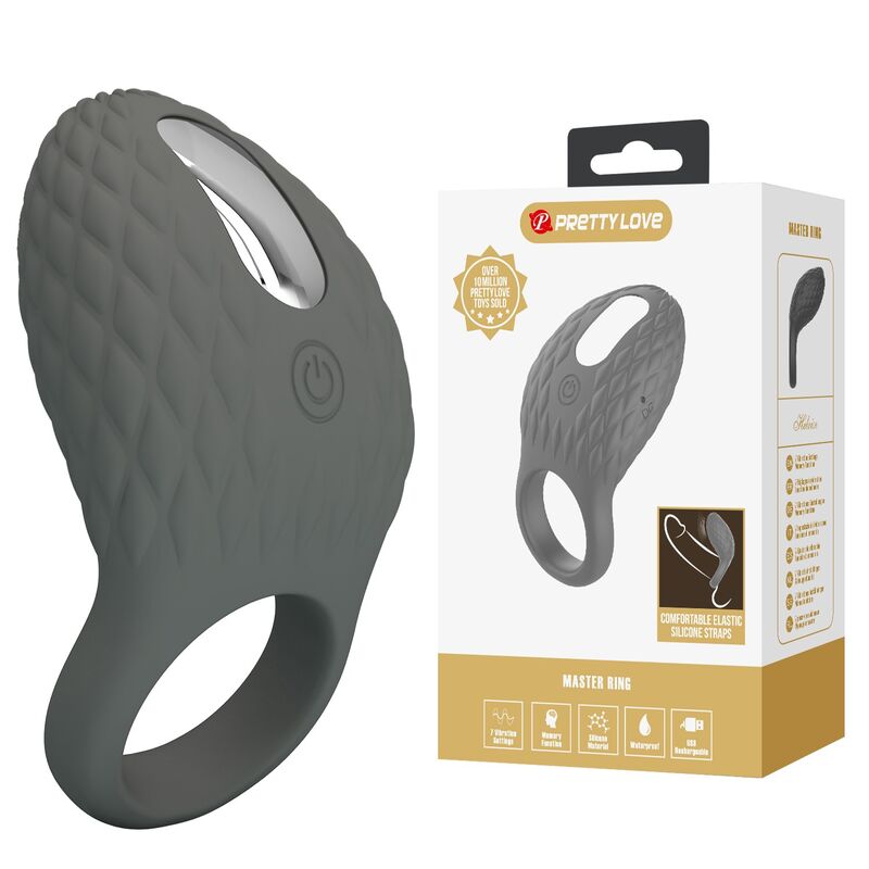 PRETTY LOVE - RECHARGEABLE TEXTURED VIBRATING RING WITH STIMULATOR