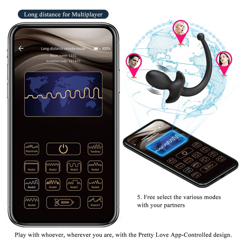 PRETTY LOVE - ANTHONY APP CONTROL ANAL AND PERINEUM VIBRATOR BLACK