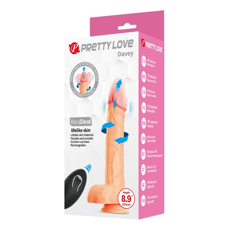 PRETTY LOVE - DAVEY THRUSTING & ROTATING VIBRATING DILDO REMOTE CONTROL 22.5 CM Ø 4.8 CM NATURAL