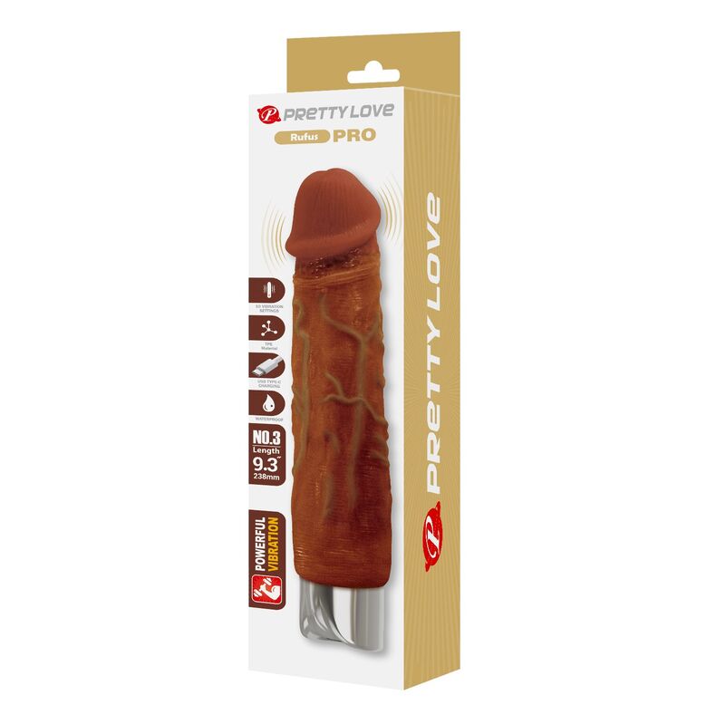 PRETTY LOVE - DUKE REALISTIC VIBRATOR 23.5 CM Ø 4.8 CM BROWN