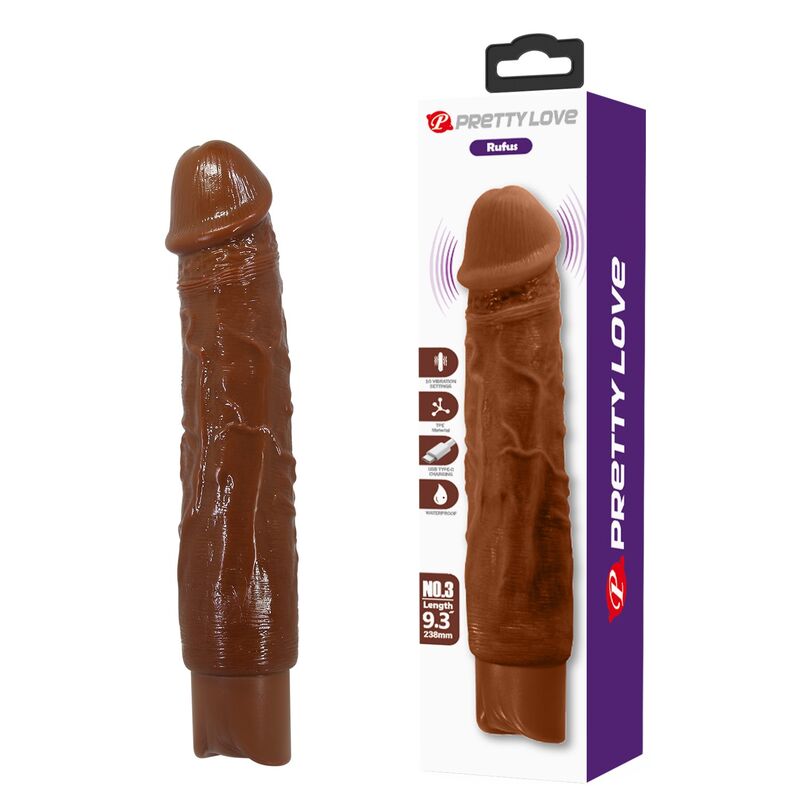 PRETTY LOVE - DUKE REALISTIC VIBRATOR 23.5 CM Ø 4.8 CM BROWN