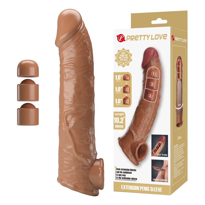 PRETTY LOVE - ADJUSTABLE PENIS EXTENSION SLEEVE 26 CM Ø 4 CM BROWN