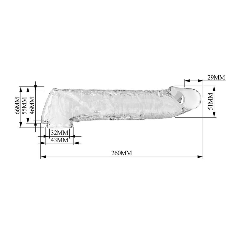 PRETTY LOVE - ADJUSTABLE PENIS EXTENSION SLEEVE 26 CM Ø 4 CM TRANSPARENT