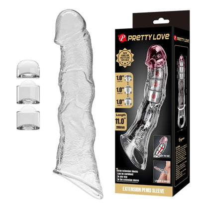 PRETTY LOVE - ADJUSTABLE PENIS EXTENSION SLEEVE 28 CM Ø 4.5 CM TRANSPARENT