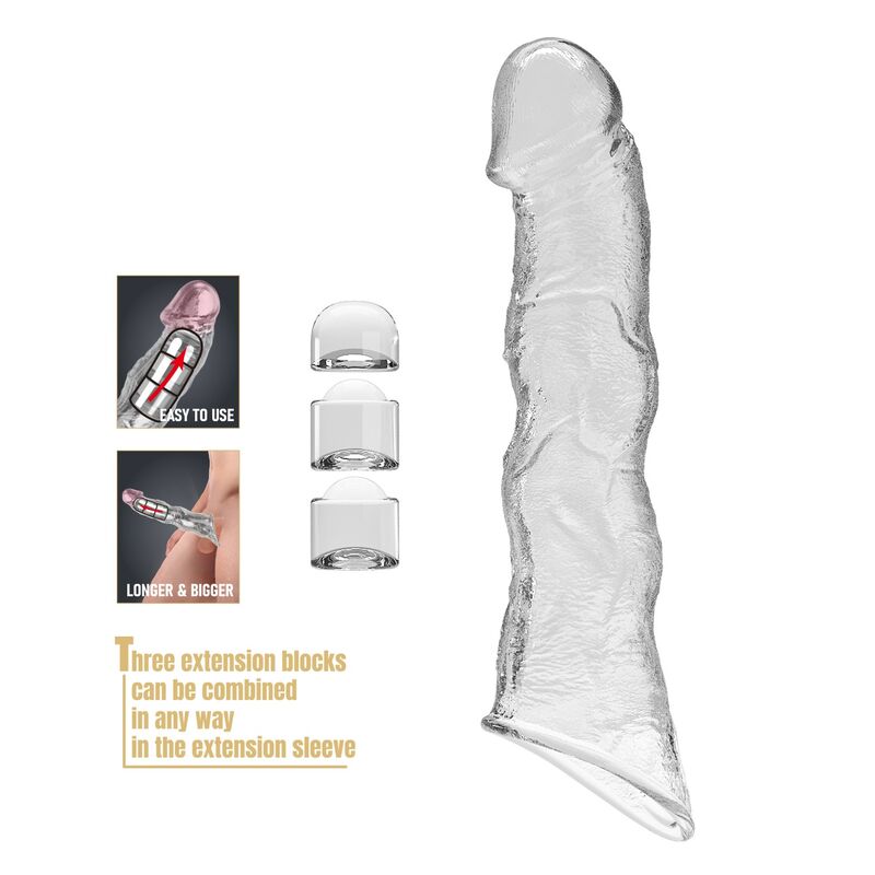 PRETTY LOVE - ADJUSTABLE PENIS EXTENSION SLEEVE 28 CM Ø 4.5 CM TRANSPARENT